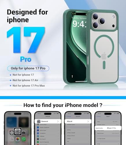 Shiiuou Magnetic for iPhone 17 Pro Case, [Anti-Slip] [Military-Grade Drop Protection] [Camera Protection] Skin-Friendly Slim Matte Shockproof Protective for iPhone 17 Pro Phone Case, Midnight Green - Thumbnail 6