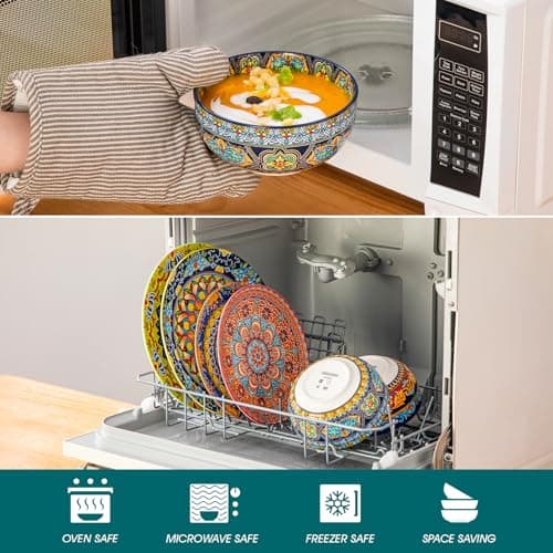 vancasso 18-Piece Dinnerware Sets,Ceramic Plates and Bowls Sets Service for 6, Bohemian Style Porcelain Dishes Set for 6, Microwave and Dishwasher Safe, Scratch Resistant,Non Toxic, Series KRVI - Thumbnail 4