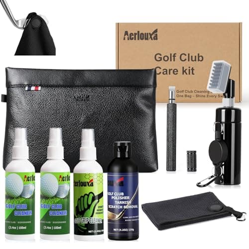7-in-1 Golf Club Cleaning Kit - Club Cleaner, Grip Cleaner, Polish, Water-Spray Brush, Groove Cleaner, Magnetic Towel & Portable Bag | Restores Clubs, Removes Rust/Scratches, Renews Tackiness - Image 1