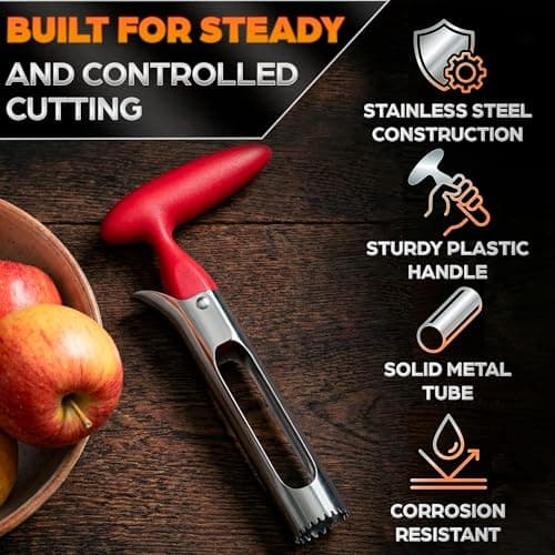 Apple Corer Tool – Stainless Steel Apple Core Remover with Durable Plastic Handle – Comfortable Grip, Easy to Use, Dishwasher Safe & Long-Lasting | Works for Apples, Pears, Tomatoes, Peppers & More - Thumbnail 3