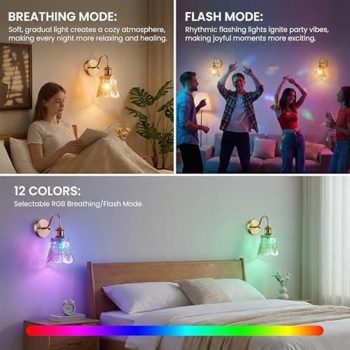 YUNICE Vintage Battery Operated Wall Sconces Set of 1 Rechargeable Wall Sconce Wireless Wall Lights with Remote Control & Amber Glass Lampshade for Bedroom Living Room Vintage Indoor E26 Type-C - Thumbnail 4
