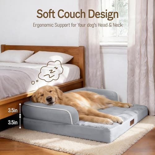 Comfort Expression Washable Orthopedic Large Dog Bed - Jumbo Large Dog Bed with Removable & Waterproof Cover Soft Pet Couch with Foam Support for Big Size Dogs with Bolster, 45x35 - Thumbnail 3