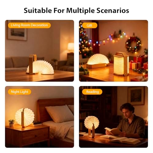 ZBOLE Foldable Japanese Style Lantern, 1200mAh Rechargeable, 4-6H Runtime, 2-in-1 Handheld & Table Lamp, Soft Warm Light, Outdoor Camping Travel Gear, Home Decor & Gift (Bamboo) - Thumbnail 4