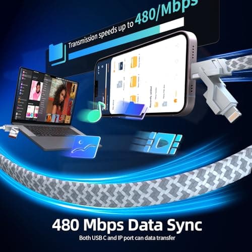 4 in 1 Charging Cable 5FT -MAX 66W Fast Charging Multi Charging Cable for All Devices, USB A/C to C/Lightning Cable Multiple iPhone Charger Cord for iPhone 16/15/14/13/iPad/Android/Tablets and More - Thumbnail 3