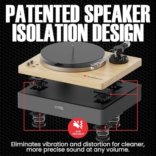 AudioSource Vinyl Record Player, All-in-one Turntable with 2.1 Channel Built-in Speaker, Bluetooth 5.4, 120W, Built-in Subwoofer, High Fidelity 2-Speed Belt Drive, Patented Isolation System, AT33 - Thumbnail 4