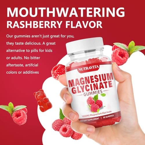 Magnesium Glycinate Gummies 1000mg with Magnesium L-Threonate,Chelated Magnesium Potassium Complex Supplement with VitD, B6, CoQ10, Calcium,Supports for Memory, Calm, Mood - 180 Gummies Raspberry - Thumbnail 5