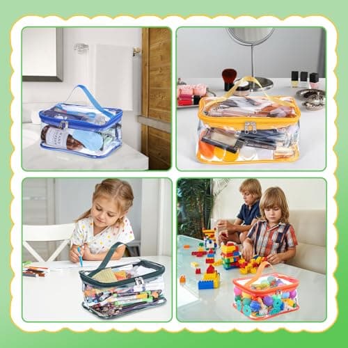 4 Packs Clear Toy Storage Bags, Colorful PVC Waterproof Toy Organizer with Zip Reusable Bags for Building Blocks, Board Game, Puzzles, Kids Books, Stationery - Thumbnail 6