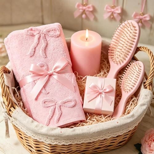 yuboo Pink Bow Hand Towels Set of 2, Cute Coquette Bathroom Decor for Teen Girls, Soft 3D Tufted Absorbent Decorative Towels, Preppy Gift Towel for Women & College Dorm (Pink, 14"x29") - Thumbnail 6
