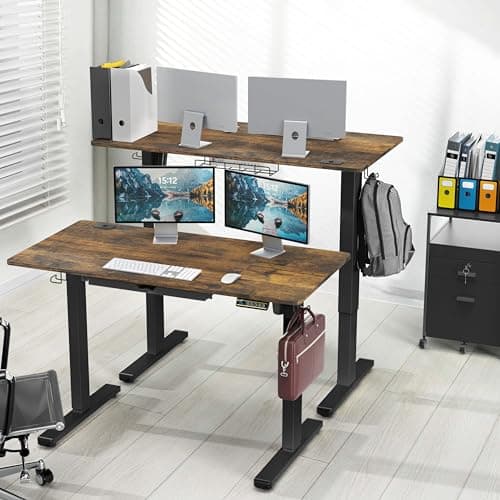 SHW 48-Inch Electric Height Adjustable Standing Desk with Drawer, Memory Preset and Cable Management Tray, Rustic Brown - Thumbnail 2