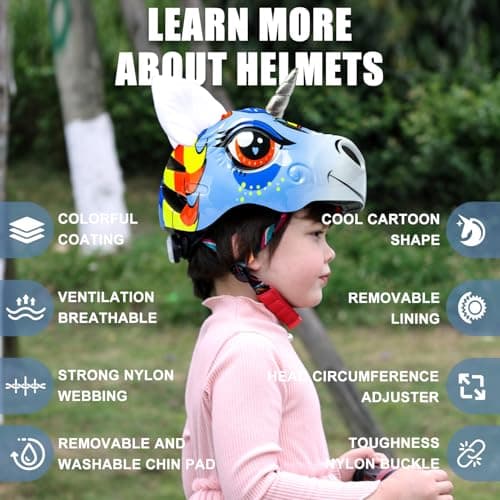Unicorn Toddler and Kids Bike Helmet Adjustable and Multi-Sport for Child Boys and Girls.for Bicycle Skateboard Skating Scooter Helmet with Rear Light - Thumbnail 3