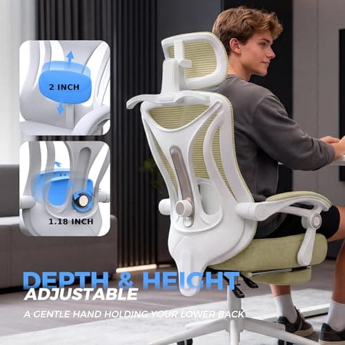 Ergonomic Office Chair with Footrest - Adjustable Lumbar Support & Headrest, 90-160° Reclining Mesh Back Computer Chair - Home Office/Gaming, 350lbs Capacity - Thumbnail 3