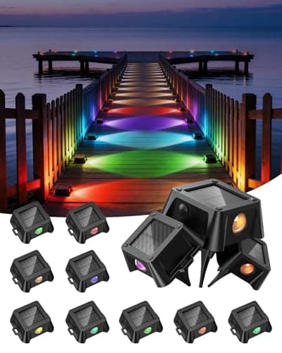 TECKNET Solar Driveway & Deck Lights,9 Colors+3 Dynamic Modes,IP68,12 Pack - Image 1
