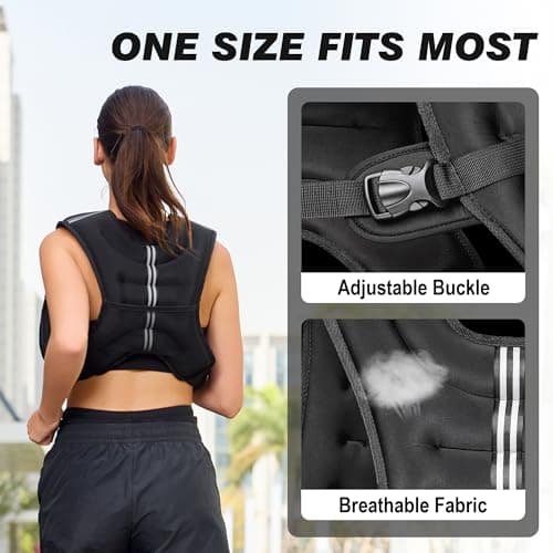 Weighted Vest for Men Women, No-Bounce 6LB 8LB 12LB 16LB 20LB 25LB 30LB Weights Vest with Adjustable Buckles & Reflective Stripes | Weight Vest for Walking Running Hiking Workout - Thumbnail 3