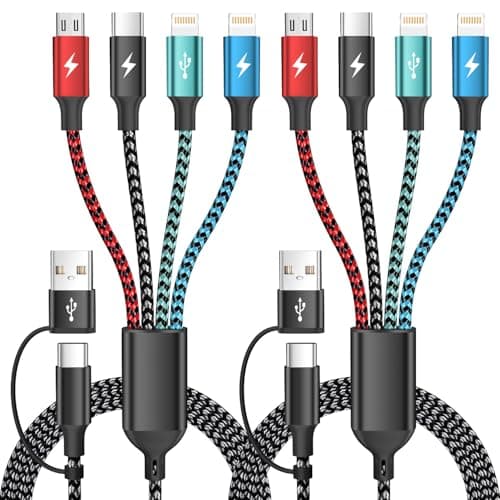 Travel 4 in 2 Multi Charging Cable, USB A/C Charging cords with Dual Lightning/Type-C/Micro USB, Universal iPhone Charger Cord for iPhone Series/Androids/Tablets, Multi Charger Cable (2Pack, 5FT) - Image 1
