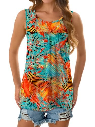 NORACORA Womens Summer Tank Tops Sleeveless T Shirt Casual Loose Fit Tunic Blouses Floral Boho Print L - Thumbnail 5
