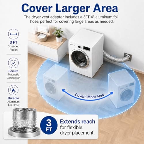 FIRRAX Magnetic Dryer Vent Coupling DV180 Dryer Vent Connector Kit with Self-Aligning Magnets, Airtight Seal Easy to Clean 3.2ft 4-Inch Flexible Hose for Laundry Nook & Rental Home - Thumbnail 5