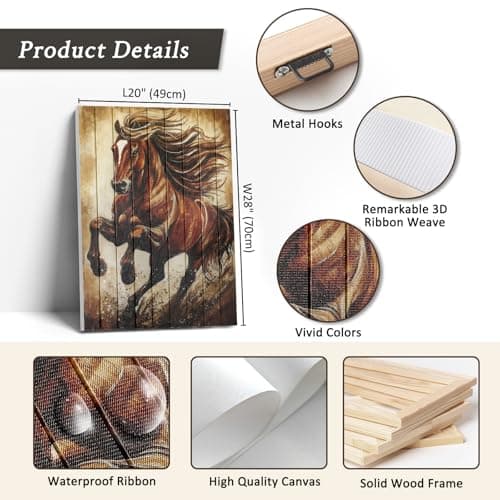 llribbons Running Horse Ribbon Wall Art Living Room Wall Decor Brown Animal Canvas Pictures Handmade Ribbon 3D Woven Textured Prints for Bedroom Bathroom Office Kitchen Home Decoration 20" x 28" - Thumbnail 4