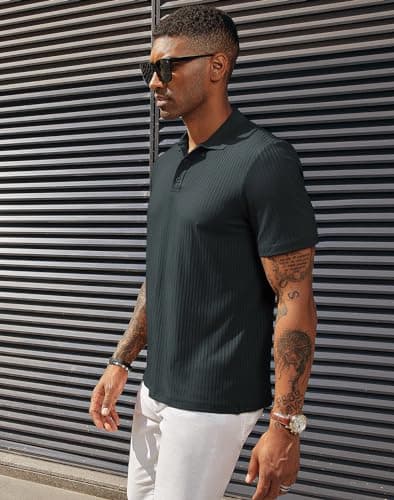 Men's Polo Shirts Short Sleeve Classic Textured Polo Sweaters Italian Knitwear Dark Gray XL - Thumbnail 3