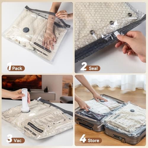 Vacuum Seal Bags for Clothing Travel，12 Combo Size with Cordless Electric Pump，Space saving vacuum bags for travel and clothing storage - Thumbnail 6