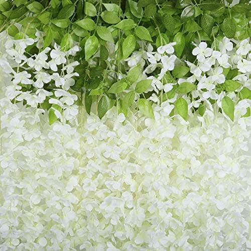 U'Artlines 24 Pack (Total 86.4 Feet) Artificial Fake Wisteria Vine Rattan Hanging Garland Silk Flowers String Home Party Wedding Decor (24, White) - Thumbnail 6