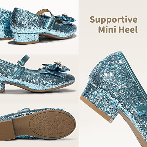 DREAM PAIRS Girls Dress Shoes Princess Shoes for Toddler Little Girl Mary Jane Low Heels Glitter Flower Party Wedding Footwear,Size 1 Little Kid,Blue,KFL218 - Thumbnail 5