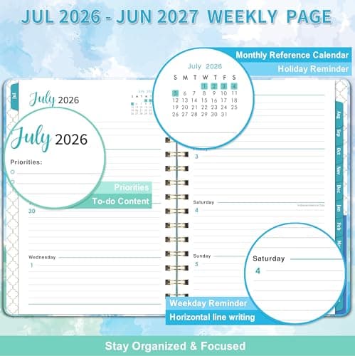 2026-2027 Planner - Weekly & Monthly Planner 2026-2027 with Tabs, July 2026 - June 2027, 6.3" x 8.4", Hardcover with Back Pocket + Thick Paper + Twin-Wire Binding - Blue - Thumbnail 4
