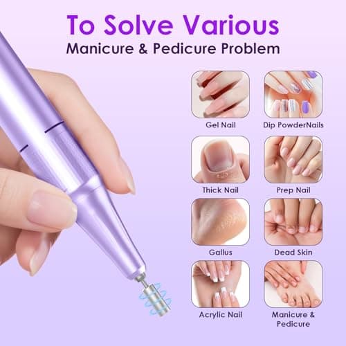 HELIVIVE Professional Electric Nail Drill 45000RPM (Portable & Rechargeable) (with 11 Drill Bits ) Cordless Nail File Machine for Shaping, Polishing & Removing Gel Nails for Salon Home(Purple) - Thumbnail 5