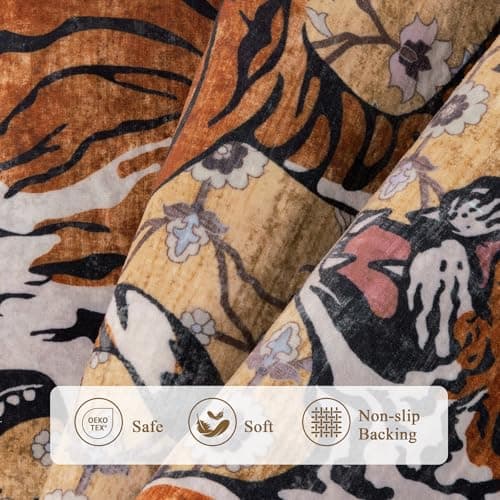 Ileading Vintage Oriental Tropical Jungle Hippie Tiger Area Rug 3x5 Non Slip Carpet for Living Room Brown Soft Low-Pile Thin Machine Washable Accent Floor Mat for Bedroom Dining Room - Thumbnail 4