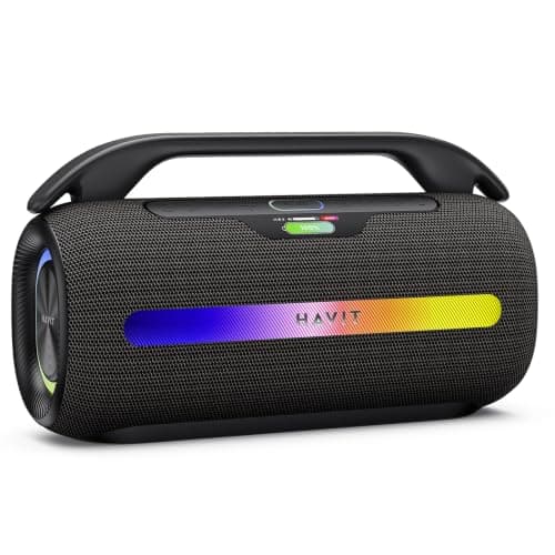 havit Outdoor Bluetooth Speaker, 120W Peak Loud Speakers with Deep Bass, Portable Wireless Speaker IPX6 Waterproof, RGB Light, 12H Playtime, TWS Stereo, EQ, for Party, Beach, Camping, Backyard, Garage - Image 1