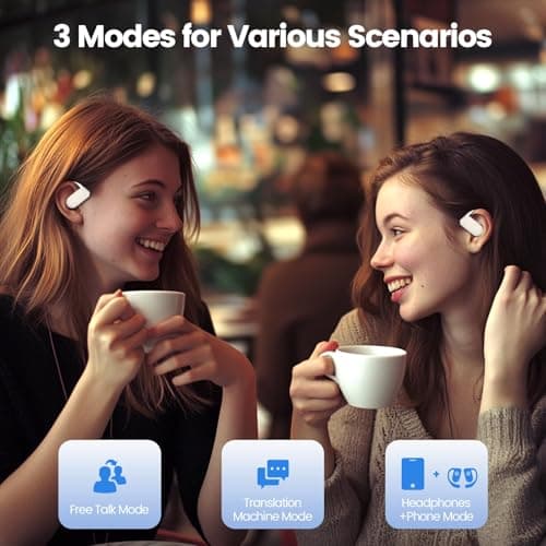 AI Translation Earbuds Real Time 164 Languages 80H Playtime Translator Ear Buds Audifonos Traductores Inglés Español Wireless Translating Earbuds Bluetooth Headphones for Travel Meeting Learning Beige - Thumbnail 4