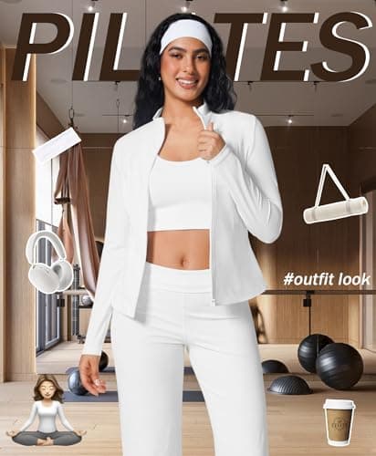 BRXL Womens Workout Zip Up Jackets Long Sleeve Yoga Jacket White Athletic Jacket with Pockets White XL - Thumbnail 2