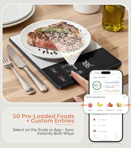 KUAIVO Smart Nutrition Food Scale with TFT Display, Tracks Calories, Fat, Carbs & Protein, Works with App for Daily Reports, 50 Built-in Foods, 23 Nutrients, Digital Kitchen Scale for Meal Prep - Thumbnail 3