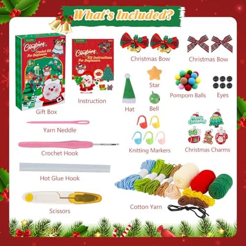 Ecoofor Christmas Crochet Kit for Beginners — DIY Holiday Crochet Starter Kit for Adults with Step-by-Step Video Tutorials & Patterns, Perfect for Christmas Decorations & Gifts - Thumbnail 3