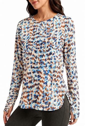 Alaroo Womens Workout Tops for Women Long Sleeve Sun Protection T Shirts Hiking Gym Running Yoga Blue Multicolor Camo L - Image 1
