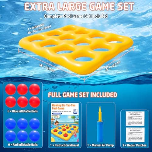 Feyichi Pool Toys, Pool Tic Tac Toe Game Set with 12 Inflatable Balls, Pool Games for Kids/Adults/Teens, Outdoor Water Games, Suitable Pool Beach Party Birthday Favors & Family, Yellow - Thumbnail 5