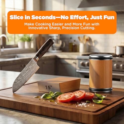 EUHOME Rolling Knife Sharpener Magnetic 15 20 Degree Angle Guide - 2-Stage Diamond Ceramic Sharpening Kit with N52 Magnets Heavy Duty Wood Base, Sharpener Tool for Kitchen Knives, Gift for Men Dad - Thumbnail 2