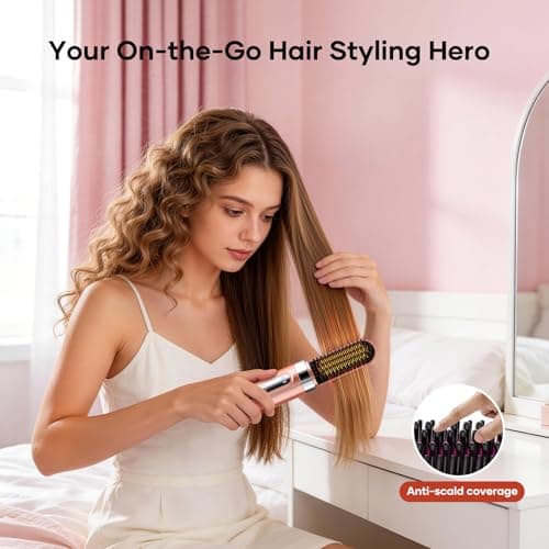 Go Brush Pro Hair Straightener Brush Upgraded Cordless Ionic Anti-Frizz Styling Brush Pro 3 Temp Settings Type-C Charging Portable Mini Straightener for All Hair Types - Thumbnail 6