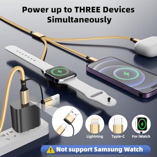 Firsting USB A/C 3 in 2 Multi Charging Cable, Multiple Charger Cord for iWatch Charger/iPhone Chargers/iPad, Multi Charger Cable Compatible with iWatch&iPhone 17-12 5FT - Thumbnail 2