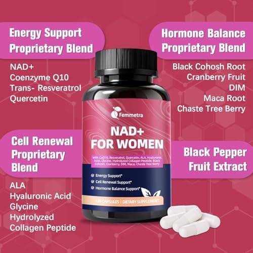 Femmetra Liposomal NAD+ Supplements for Women 1305mg, 120 Vegan Capsules - Thumbnail 4