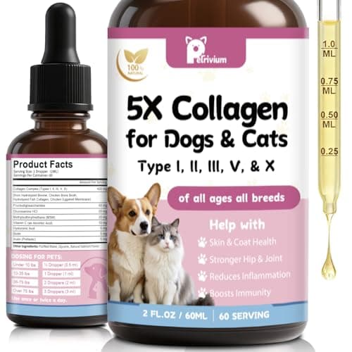 Petrivium Liquid Collagen for Dogs and Cats, 5 Types of Grass-Fed Collagеn (I, II, III, V & X) for Skin & Coat, Itch Relief, Hips & Joints with MSM, Biotin and Hyaluronic Acid, 2 Oz - Image 1