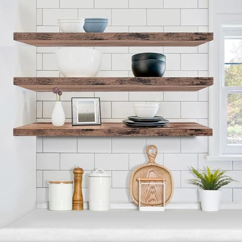 Sorbus Floating Shelves for Wall - 35 Inch Long Bathroom Shelves, Wall Decor for Bedroom, Kitchen, Living Room & Book Storage - Mounted Floating Shelf with Invisible Brackets (Mahogany, 3 Pack) - Thumbnail 5