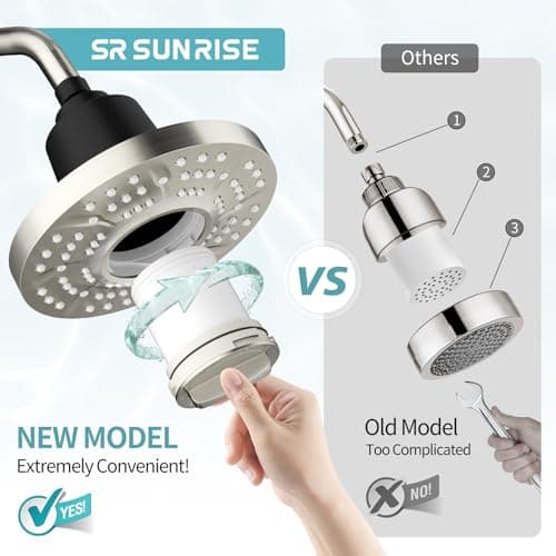 SR SUN RISE Filtered Shower Head with Filters, 20-Stage Shower Head Filter for Hard Water, High Pressure Showerhead with Easy-Replace Cartridge to Remove Chlorine (7-Inch, Brushed Nickel) - Thumbnail 5