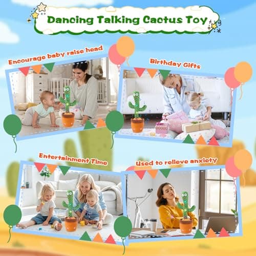 LLUKEME Talking Cactus Toy for Babies 6+ Months & Toddlers - Dancing Singing Repeating Cactus Toy with 10 Songs & Lights, Interactive Plush Gift for Kids Age 1 2 3 4 5 6, Easter Gifts for Kids - Thumbnail 6