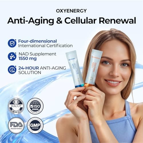 OxyEnergy NAD Supplement 1550 mg-Daytime Nicotinamide Riboside + Nighttime L-Tryptophan with Resveratrol, Glutathione, PQQ, 24-Hour Nonstop Energy, Anti-Aging & Cellular Renewal, 28 Packets - Thumbnail 6