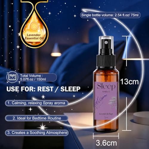SCENTORINI Sleep Spray, 5.07 oz Pillow Spray with Lavender Essential Oil for Sleep Calming, 2 Pack Relaxing Aromatherapy Pillow Mist for Bedding, Liners, Sheets, Room Spray Air Freshener - Thumbnail 3