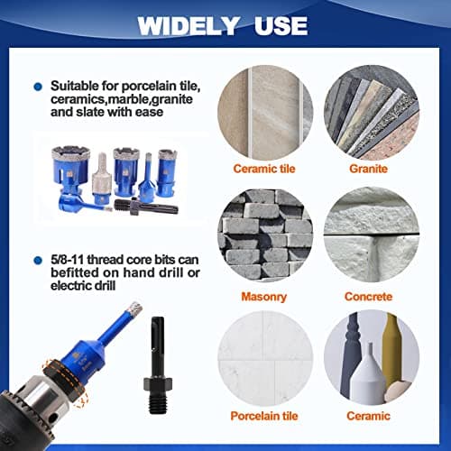 Diamond Core Drill Bit Set - 6/8/25/35/50mm Diamond Hole Saw & for Porcelain Tile Ceramic Marble Granite Drilling 10-25mm Diamond Finger bit with 5/8-11 Thread&Adapter - Thumbnail 3