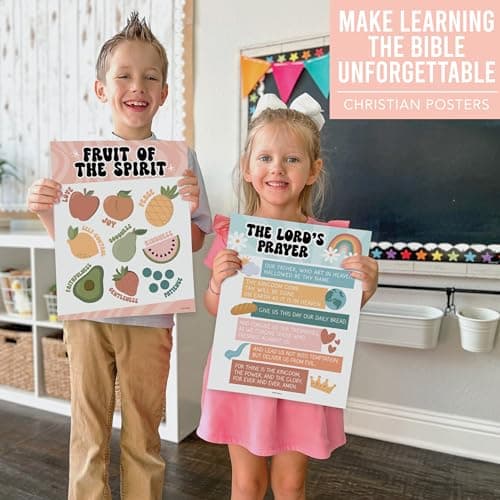 Hadley Designs Sunday School Decorations for Classroom – 9 Bible Posters for Kids, 11x14in Books of the Bible Poster, 10 Commandments, Fruits of the Spirit & More – Retro Christian Classroom Decor - Thumbnail 2