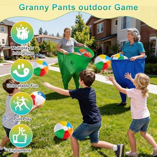 Zrgzob 14 Pcs Granny Pants Yard Game Set, Oversized Blue & Green Pants with 10 Bouncy Balls & 2 Pumps, Outdoor Tossing Games for Adults Family Birthday Backyard Party Team-Building Gatherings - Thumbnail 4