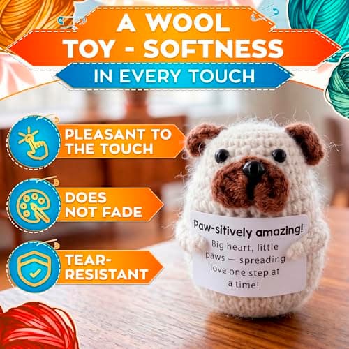 Reluen Crochet Dog, Big Heart Little Paws Handmade Puppy Crochet Animal with Inspirational Affirmation Card, Cute Crochet Desk Buddy Decor Gift for Dog Lovers Women Men Mom Daughter Friend Coworker - Thumbnail 3