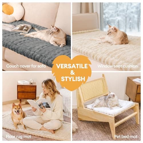 FUNNY FUZZY Pet Couch Cover for Sofa, Waterproof Couch Cover for Dogs Washable, Pet Friendly Fuzzy Sofa Covers Thick Soft Dog Bed Mat Non Slip for Couches and Sofas, Cream White, 27.6"×59.1" - Thumbnail 5